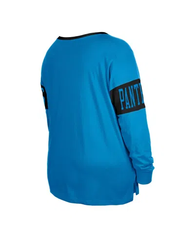 Shop New Era Women's  Blue Carolina Panthers Plus Size Lace-up Notch Neck Long Sleeve T-shirt