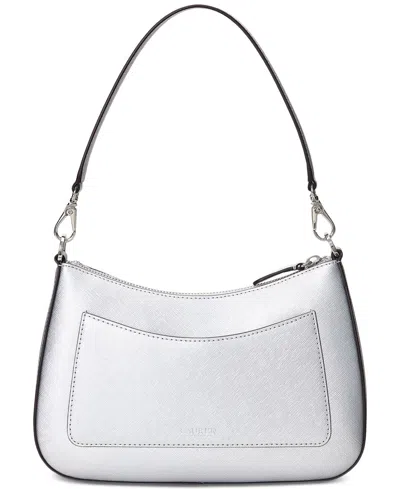 Shop Lauren Ralph Lauren Women's Crosshatch Leather Medium Danni Shoulder Bag In Polished Silver