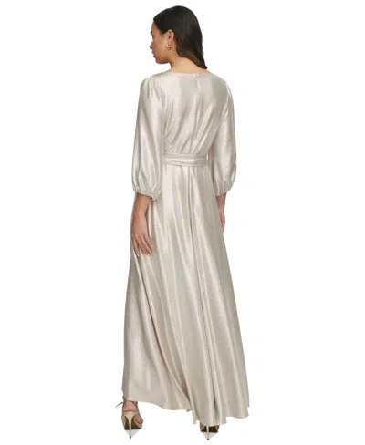 Shop Dkny Women's Metallic Textured Faux-wrap Gown In Champagne,silver
