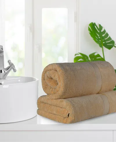 Superior Highly Absorbent 2 Piece Egyptian Cotton Ultra Plush Solid Bath Sheet Set In Toast