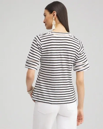 Shop Chico's Linen Stripe Ladder Lace Tee In White Size 8/10 |