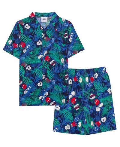 Shop Mickey Mouse Big Boys Short Sleeve Woven Shirt And Shorts In Navy