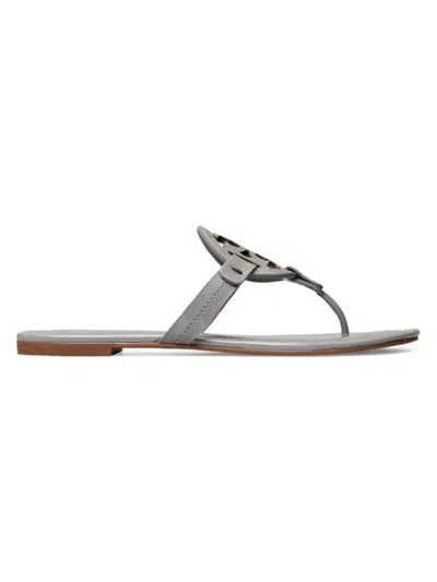 Shop Tory Burch Women's Miller Patent Leather Thong Sandals In Malt Grey