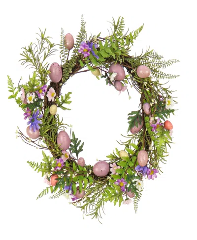 National Tree Company 22in Flowering Pink Eggs Easter Wreath In Purple