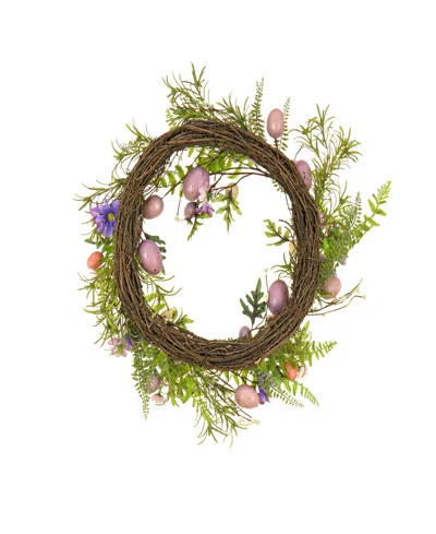 National Tree Company 22in Flowering Pink Eggs Easter Wreath In Purple