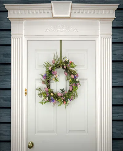 National Tree Company 22in Flowering Pink Eggs Easter Wreath In Purple