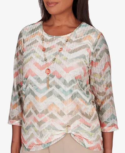 Shop Alfred Dunner Petite Tuscan Sunset Textured Chevron Necklace Top In Multi