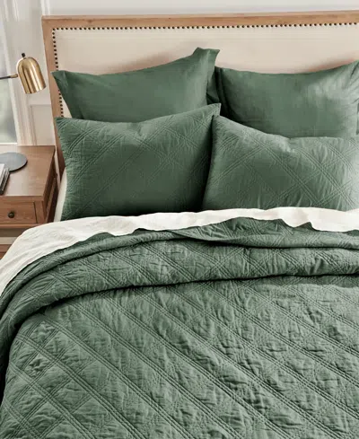Levtex Washed Linen Relaxed Textured Quilt, King In Green