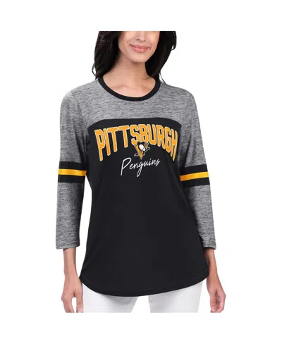 Shop G-iii 4her By Carl Banks Women's  Black Pittsburgh Penguins Play The Game 3, 4-sleeve T-shirt