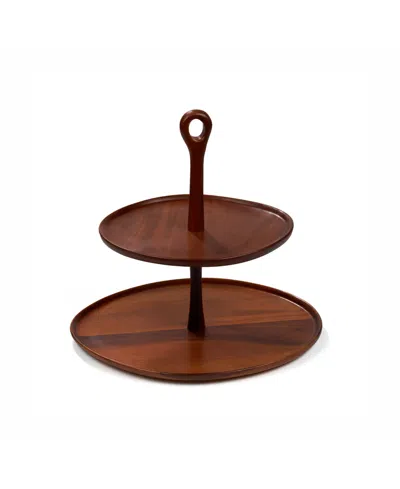 Nambe Skye Dinnerware Collection By Robin Levien Wood Tiered Dessert Stand In Brown