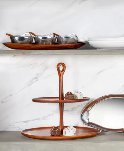 Nambe Skye Dinnerware Collection By Robin Levien Wood Tiered Dessert Stand In Brown