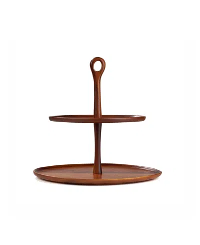 Nambe Skye Dinnerware Collection By Robin Levien Wood Tiered Dessert Stand In Brown