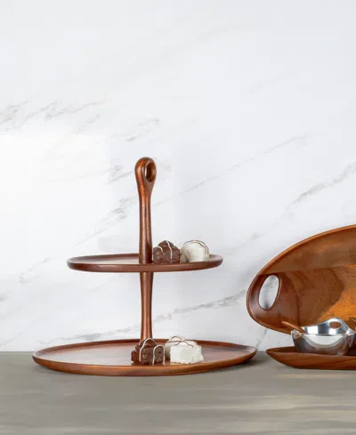 Nambe Skye Dinnerware Collection By Robin Levien Wood Tiered Dessert Stand In Brown