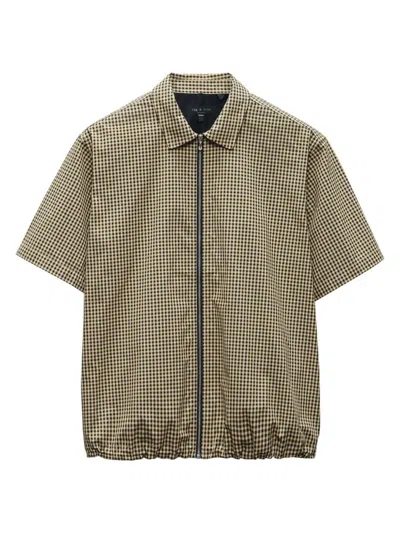 Shop Rag & Bone Men's Noah Checked Relaxed-fit Zip-up Shirt In Navy