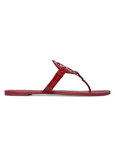 Shop Tory Burch Women's Miller Patent Leather Thong Sandals In Red
