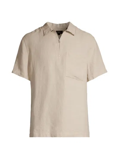 Shop Vince Men's Hemp Relaxed-fit Quarter-zip Shirt In Pumice Rock