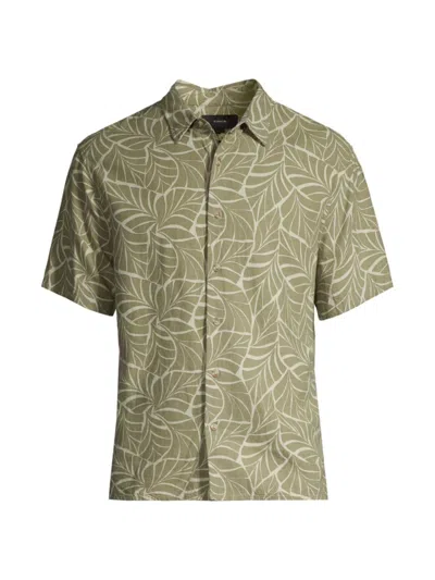 Shop Vince Men's Knotted Leaves Linen-blend Button-front Shirt In Dried Cactus
