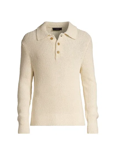Shop Vince Men's Spring Shaker Ribbed Polo Sweater In Bone