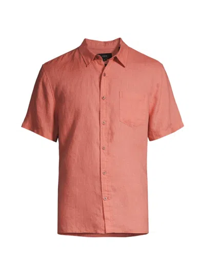 Shop Vince Men's Linen Short-sleeve Button-up Shirt In Dusk