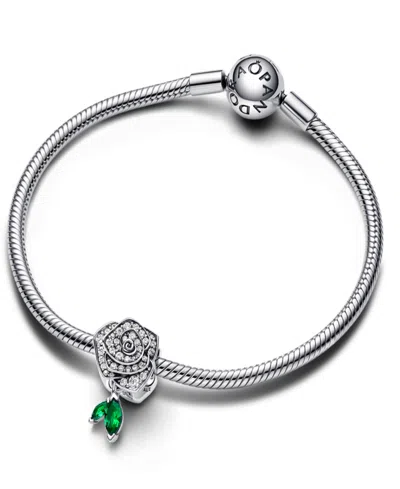 Pandora Sparkling Cubic Zirconia Rose Bloom Charm In Sterling Silver In Silver