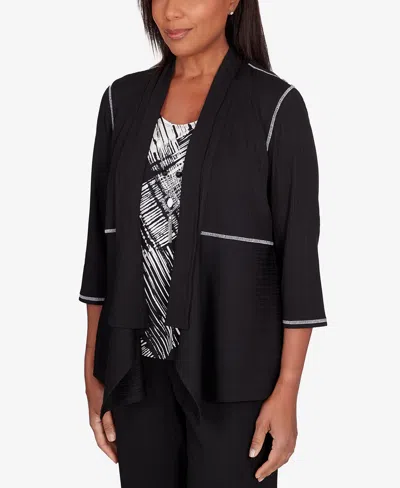 Shop Alfred Dunner Petite Opposites Attract Ribbed Two In One Top In Black