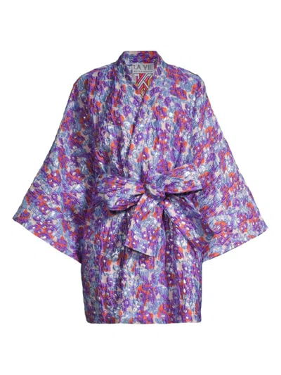 Shop La Vie Style House Women's Brocade Floral Wrap Minidress In Purple Blue Multi
