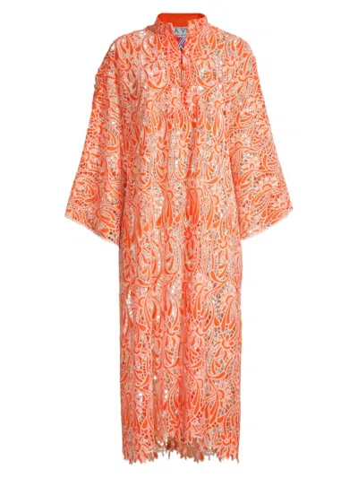 Shop La Vie Style House Women's Honeysuckle Floral Lace Caftan Dress In Orange