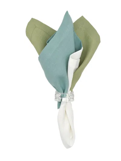 Shop Tina Chen Designs Color Block 4-piece Linen Napkin Set In Faded Turquoise Ivory Sage