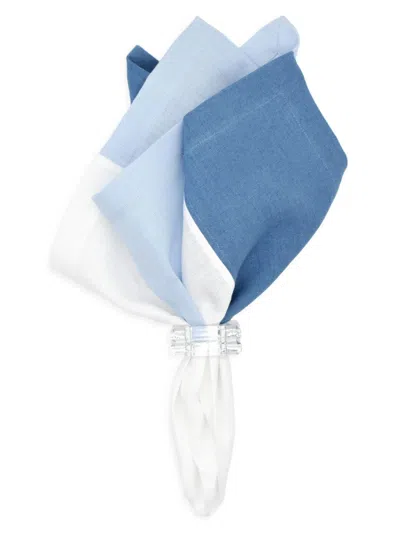 Shop Tina Chen Designs Color Block 4-piece Linen Napkin Set In Denim White Ice Blue