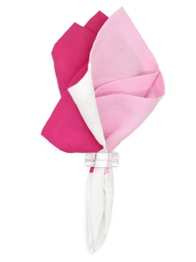 Shop Tina Chen Designs Color Block 4-piece Linen Napkin Set In Candy Pink White Fuschia