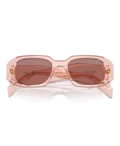 Prada Womens Pink Pr 17ws Rectangular-frame Acetate Sunglasses In Transparent Peach