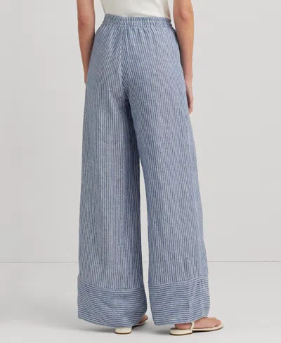 Shop Lauren Ralph Lauren Women's Linen Striped Wide-leg Pants In Blue,white