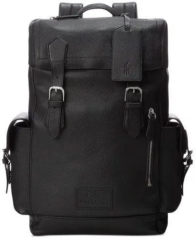 Shop Polo Ralph Lauren Men's Pebbled Leather Backpack In Black