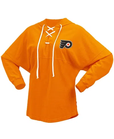 Shop Fanatics Women's  Orange Philadelphia Flyers Jersey Lace-up V-neck Long Sleeve Hoodie T-shirt