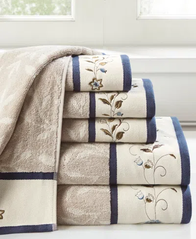 Madison Park Cotton 6-pc. Embroidered Serene Jacquard Towel Set In Navy