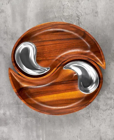 Nambe Yin Yang Chip And Dip Set, 4 Pieces In Brown