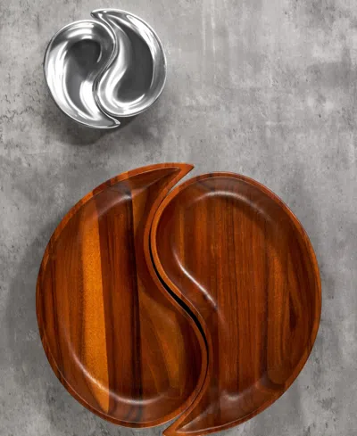 Nambe Yin Yang Chip And Dip Set, 4 Pieces In Brown