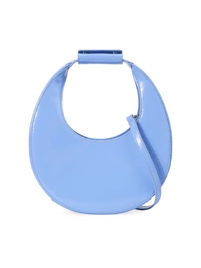 Shop Staud Women's Mini Moon Leather Shoulder Bag In Blue Hydrangea
