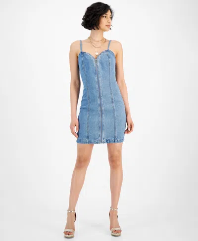Shop Guess Women's Raye Zippered Denim Mini Dress In Wildcard