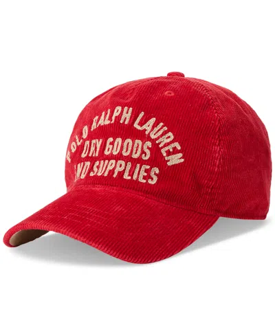 Shop Polo Ralph Lauren Men's Embroidered Corduroy Ball Cap In Red