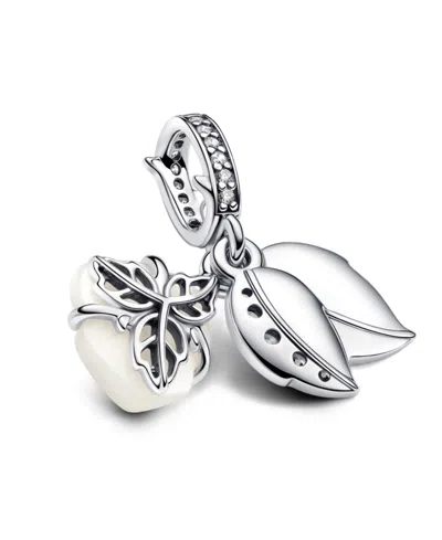 Pandora White Rose Bloom Double Dangle Charm In Sterling Silver In Silver