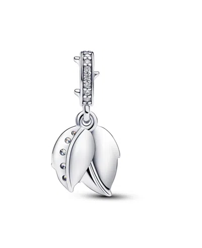 Pandora White Rose Bloom Double Dangle Charm In Sterling Silver In Silver