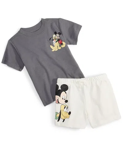 Shop Disney Baby Mickey Mouse & Pluto 2-pc. Graphic T-shirt & Shorts Set In Gray