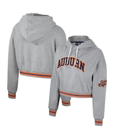 The Wild Collective Heather Gray Auburn Tigers Cropped Shimmer Pullover Hoodie In Heather Gray