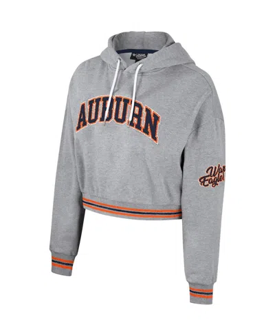 The Wild Collective Heather Gray Auburn Tigers Cropped Shimmer Pullover Hoodie In Heather Gray