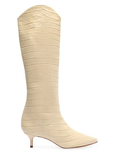 Shop Schutz Women's Maryana Crocodile-embossed Leather Knee-high Boots In Almond Buff