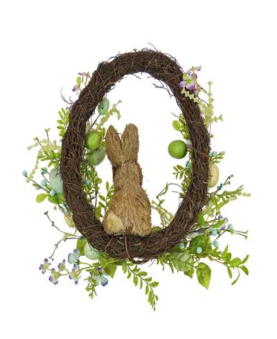 National Tree Company 16" Bunny With Easter Eggs Wreath In Blue