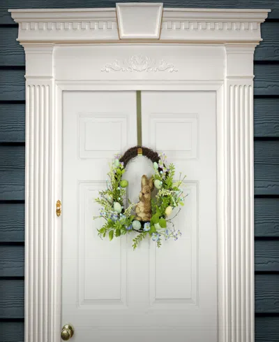 National Tree Company 16" Bunny With Easter Eggs Wreath In Blue