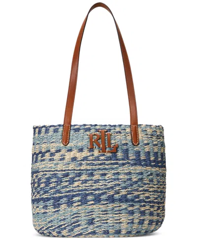 Shop Lauren Ralph Lauren Striped Straw Hartley Tote Bag In Ing,lrn Tn