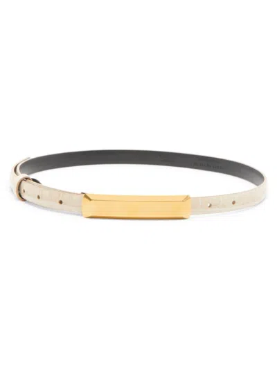 Shop Tom Ford Women's Crocodile-stamped Patent Leather Belt In Ivory